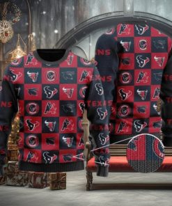 Texans Logo Checkered Flannel Design Knitted Ugly Christmas Sweater