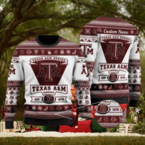 Texas AM Aggies Football Team Logo Ugly Christmas 3D Sweater Wintertime Custom Name