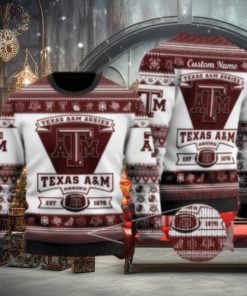 Texas AM Aggies Football Team Logo Ugly Christmas 3D Sweater Wintertime Custom Name