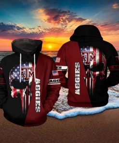 Texas A&M Aggies NCAA US Flag Skull 3D Printed Hoodie