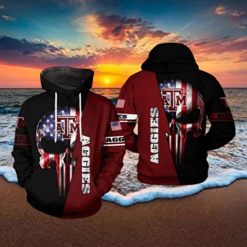 Texas A&M Aggies NCAA US Flag Skull 3D Printed Hoodie