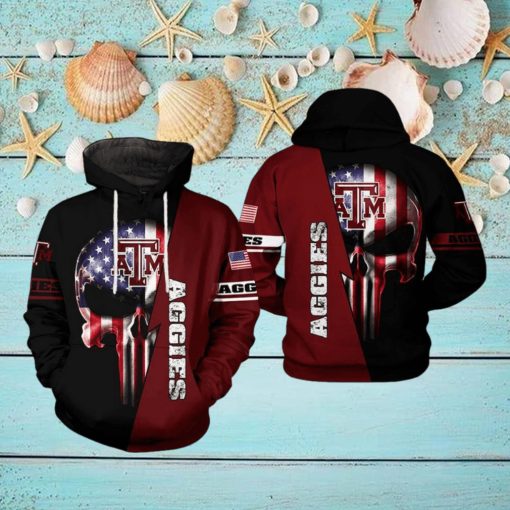 Texas A&M Aggies NCAA US Flag Skull 3D Printed Hoodie