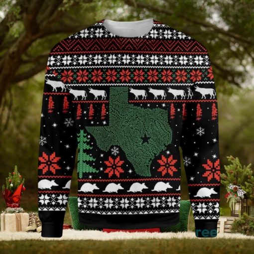 Texas Longhorn Bluebonnet Armadillo Ugly Christmas Sweater