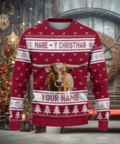 Texas Longhorn Mare Y Christmas Ugly Sweater Xmas, Custom Cow Ugly Sweatshirt Gift For Farmer Cow Lover