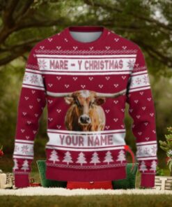 Texas Longhorn Mare Y Christmas Ugly Sweater Xmas, Custom Cow Ugly Sweatshirt Gift For Farmer Cow Lover
