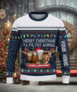 Texas Longhorn Merry Christmas Ugly Sweater Xmas, Custom Cow Ugly Sweatshirt Gift For Farmer Cow Lover