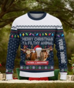 Texas Longhorn Merry Christmas Ugly Sweater Xmas, Custom Cow Ugly Sweatshirt Gift For Farmer Cow Lover