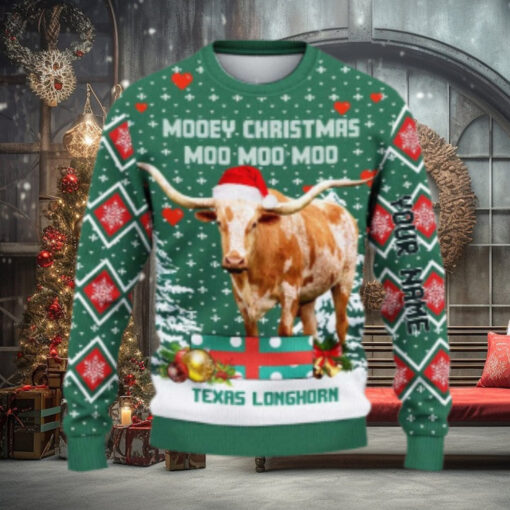 Texas Longhorn Moo Moo Moo Ugly Sweater Xmas, Custom Cow Ugly Sweatshirt Gift For Farmer Cow Lover