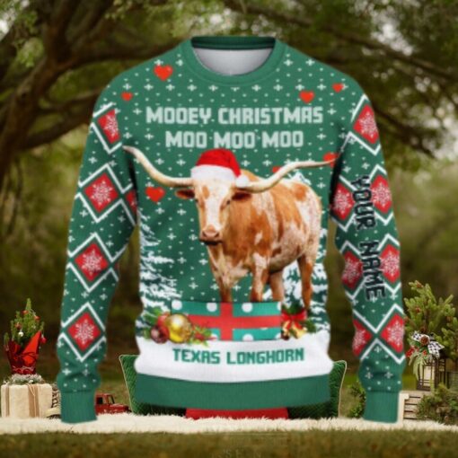 Texas Longhorn Moo Moo Moo Ugly Sweater Xmas, Custom Cow Ugly Sweatshirt Gift For Farmer Cow Lover