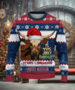 Texas Longhorn Ugly Sweater Xmas, Is This Jolly Enough Custom Cow Ugly Sweatshirt Gift For Farmer Cow Lover