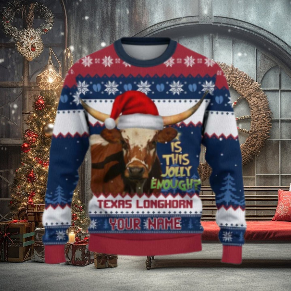 Texas Longhorn Ugly Sweater Xmas, Is This Jolly Enough Custom Cow Ugly Sweatshirt Gift For Farmer Cow Lover Texas Longhorn Ugly Sweater Xmas, Is This Jolly Enough Custom Cow Ugly Sweatshirt Gift For Farmer Cow Lover