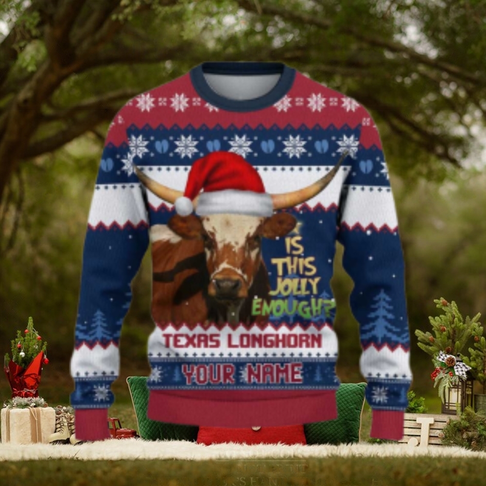 Texas Longhorn Ugly Sweater Xmas, Is This Jolly Enough Custom Cow Ugly Sweatshirt Gift For Farmer Cow Lover Texas Longhorn Ugly Sweater Xmas, Is This Jolly Enough Custom Cow Ugly Sweatshirt Gift For Farmer Cow Lover