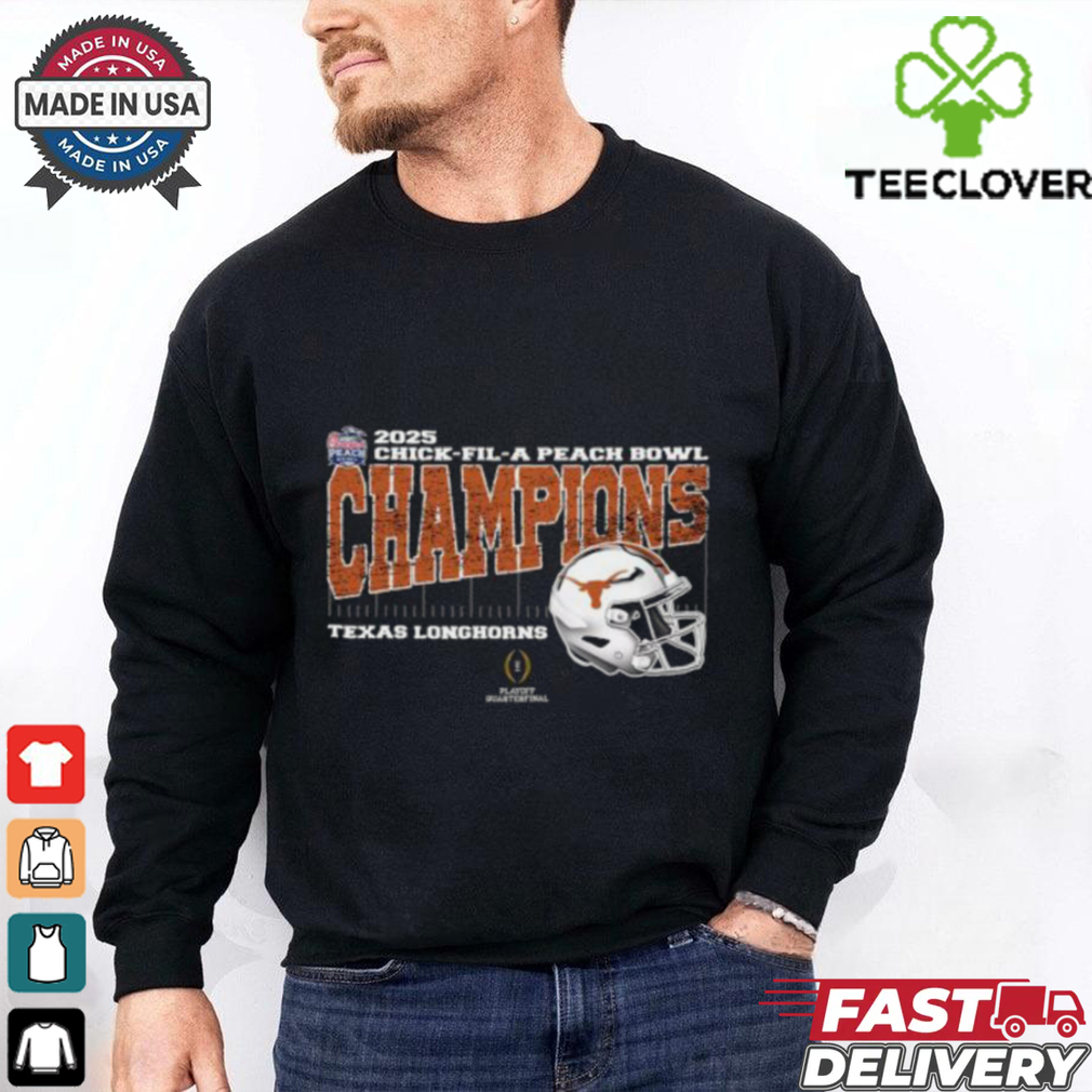 Texas Longhorns 2025 Chick fil A Peach Bowl Champions College Football Playoff Quarterfinal Vintage Style With Helmet Unisex T Shirt Texas Longhorns 2025 Chick fil A Peach Bowl Champions College Football Playoff Quarterfinal Vintage Style With Helmet Unisex T Shirt