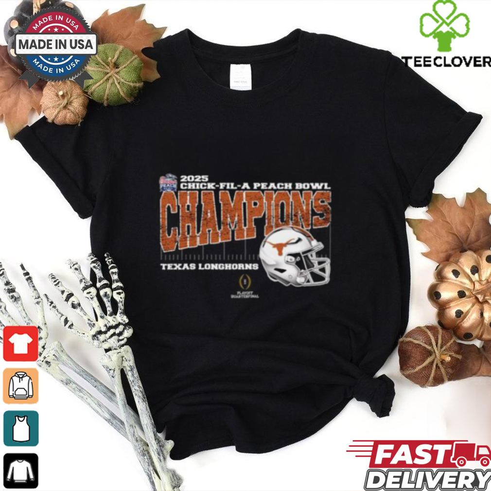Texas Longhorns 2025 Chick fil A Peach Bowl Champions College Football Playoff Quarterfinal Vintage Style With Helmet Unisex T Shirt Texas Longhorns 2025 Chick fil A Peach Bowl Champions College Football Playoff Quarterfinal Vintage Style With Helmet Unisex T Shirt