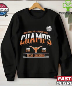 Texas Longhorns 2025 Chick-fil-A Peach Bowl Champions T-shirt, bold championship design, unisex fit, Texas football fan gear, Peach Bowl champs shirt.