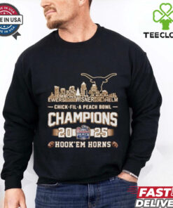 Texas Longhorns Chick Fil A Peach Bowl Champions 2025 Hook’em Horns Skyline Shirt