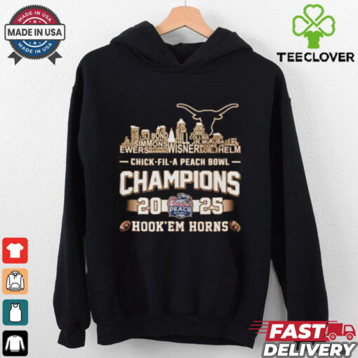 Texas Longhorns Chick Fil A Peach Bowl Champions 2025 Hook’em Horns Skyline Shirt