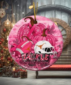 Texas Longhorns Circle Ceramic Ornament, Breast Cancer And Sport Team Ceramic Ornament