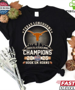 Texas Longhorns Football Chick Fil A Peach Bowl Champions 2025 Hook’Em Horns Skyline Shirt