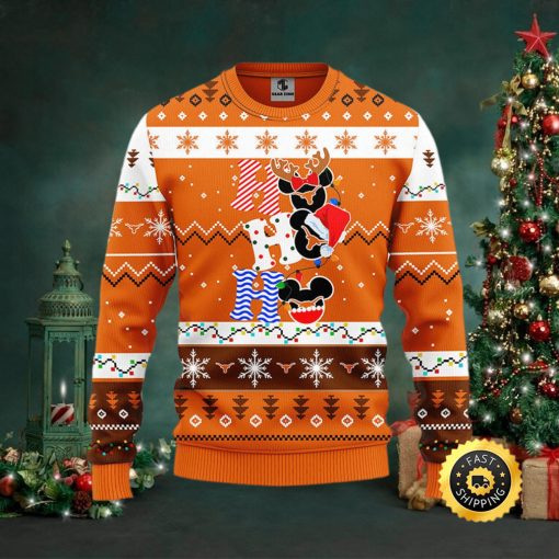 Texas Longhorns Hohoho Mickey Christmas Ugly Sweater