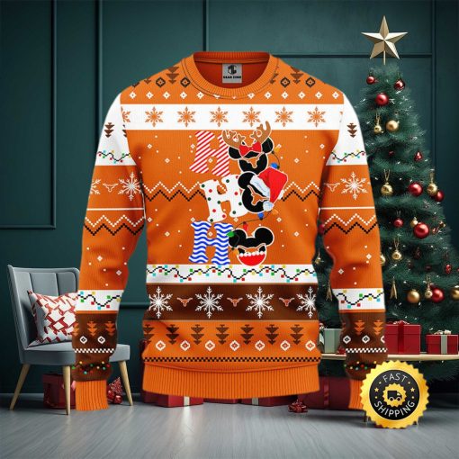 Texas Longhorns Hohoho Mickey Christmas Ugly Sweater