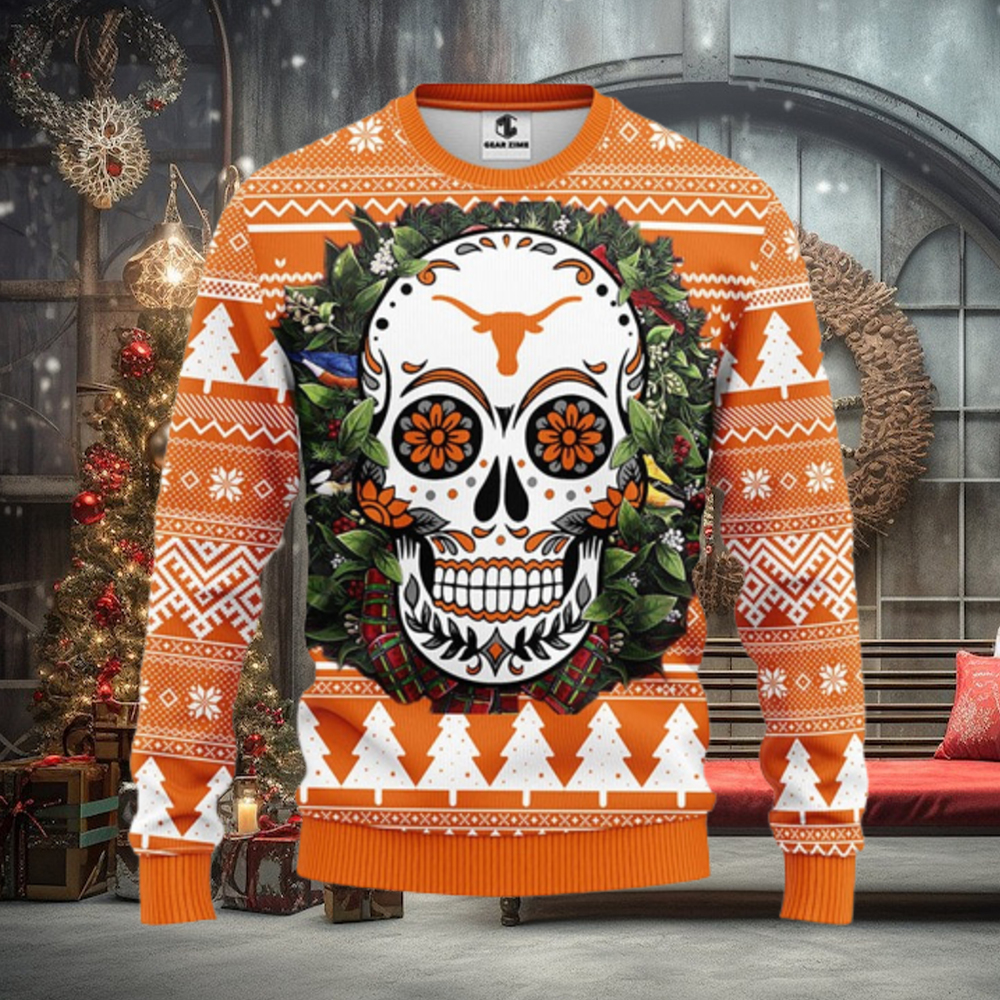 Texas Longhorns Skull Flower Ugly Christmas Ugly Sweater Texas Longhorns Skull Flower Ugly Christmas Ugly Sweater