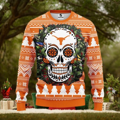 Texas Longhorns Skull Flower Ugly Christmas Ugly Sweater