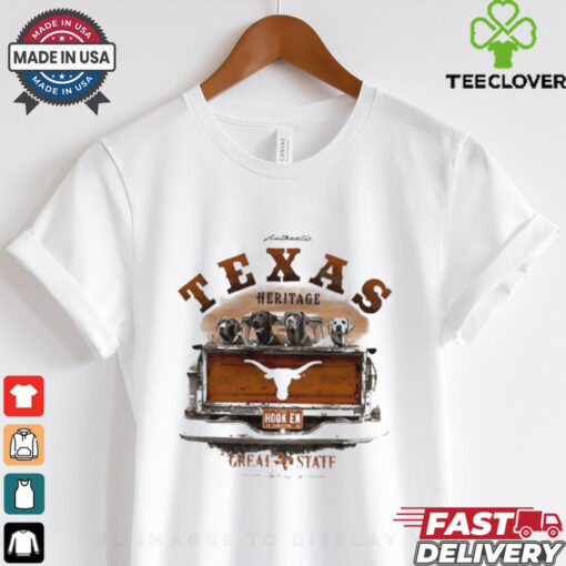 Texas Longhorns labs in truck Hook ‘Em shirt