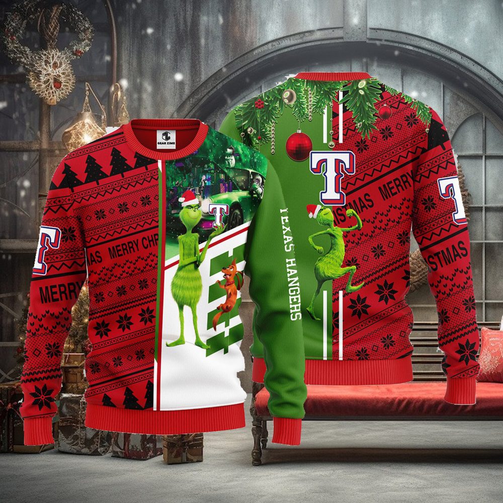 Texas Rangers Grinch & Scooby doo Christmas Ugly Sweater 1 Texas Rangers Grinch & Scooby doo Christmas Ugly Sweater 1