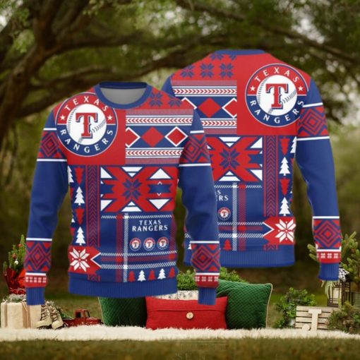 Texas Rangers Logo Knitted Snowflakes Pattern Ugly Christmas Sweater