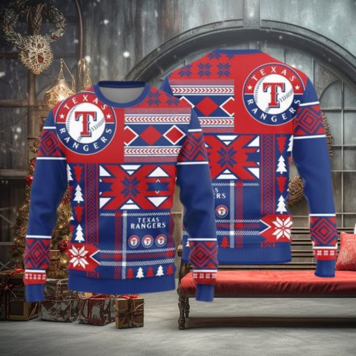 Texas Rangers Logo Knitted Snowflakes Pattern Ugly Christmas Sweater