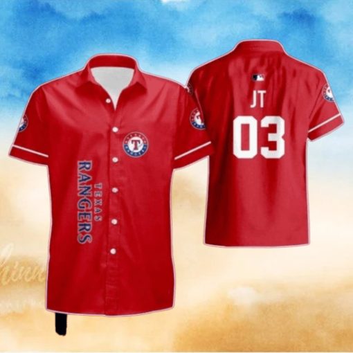 Texas Rangers Personalized Red Jersey Style Hawaiian Shirt