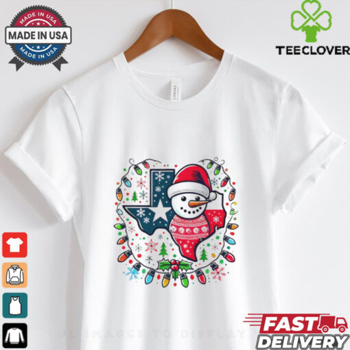 Texas snowman Christmas lights ugly shirt