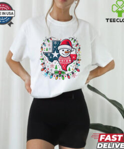 Texas snowman Christmas lights ugly shirt