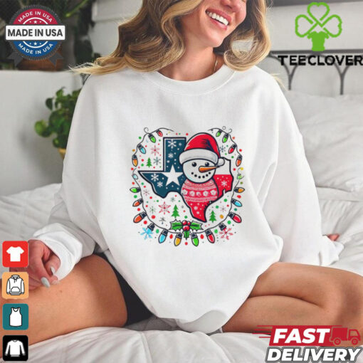 Texas snowman Christmas lights ugly shirt