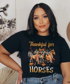 Thankful For Horses Horses With Autumn Hats Thanksgiving Horse Classic T Shirt