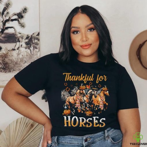 Thankful For Horses Horses With Autumn Hats Thanksgiving Horse Classic T Shirt