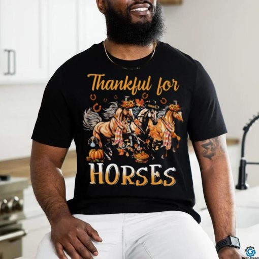 Thankful For Horses Horses With Autumn Hats Thanksgiving Horse Classic T Shirt