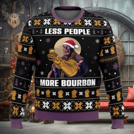 Thanos Less People More Bourbon Ugly Christmas Sweater