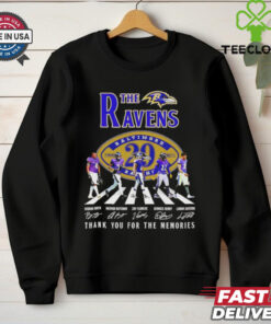 The Baltimore Ravens 29th Anniversary 1996-2025 Thank You Signature Shirt featuring a commemorative design celebrating the team's 29th anniversary, with signatures from key players and a message of gratitude.