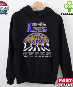 The Baltimore Ravens 29th Anniversary 1996-2025 Thank You Signature Shirt featuring a commemorative design celebrating the team's 29th anniversary, with signatures from key players and a message of gratitude.