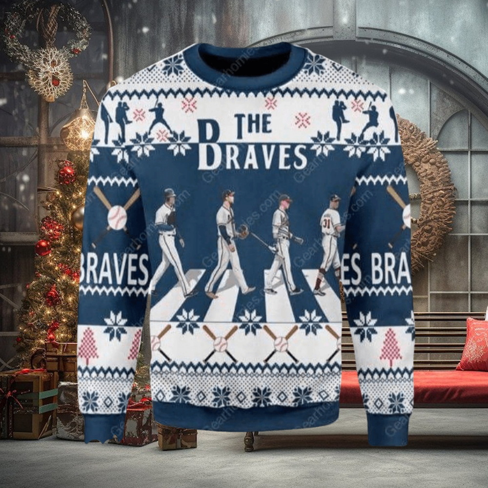 The Braves Walking Abbey Road Knitted 3D Sweater For Christmas The Braves Walking Abbey Road Knitted 3D Sweater For Christmas