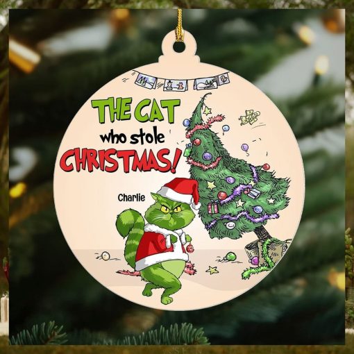 The Cat Who Stole Christmas, Personalized Naughty Cat Ornament, Gift For Christmas