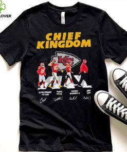 The Chiefs Kingdom Clyde Edwards Helaire Travis Kelce Patrick Mahomes II And Andy Reid Abbey Road Signatures Shirt