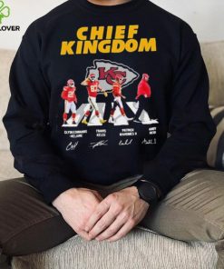 The Chiefs Kingdom Clyde Edwards Helaire Travis Kelce Patrick Mahomes II And Andy Reid Abbey Road Signatures Shirt