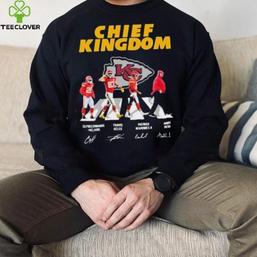 The Chiefs Kingdom Clyde Edwards Helaire Travis Kelce Patrick Mahomes II And Andy Reid Abbey Road Signatures Shirt