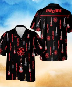 The Cure Music Band Logo Hawaiian Shirt Thunder And Guitar Black Red For Fans Gift Holidays