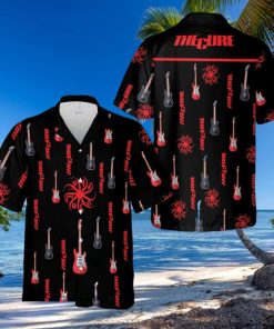 The Cure Music Band Logo Hawaiian Shirt Thunder And Guitar Black Red For Fans Gift Holidays