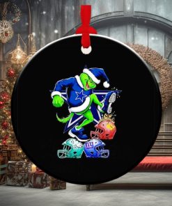 The Dallas Cowboys Santa Grinch trample down Commanders Giants and Eagles helmet ornament