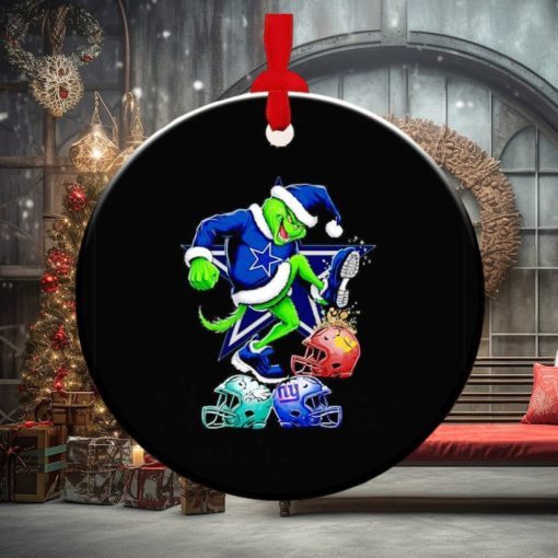 The Dallas Cowboys Santa Grinch trample down Commanders Giants and Eagles helmet ornament